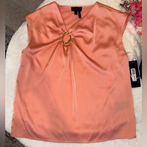Donna Karan Peach Satin Blouse with Gold Accent Size Medium